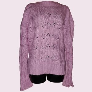 J. Crew MD Lilac Open-Stich Pullover Cable-Knit Sweater